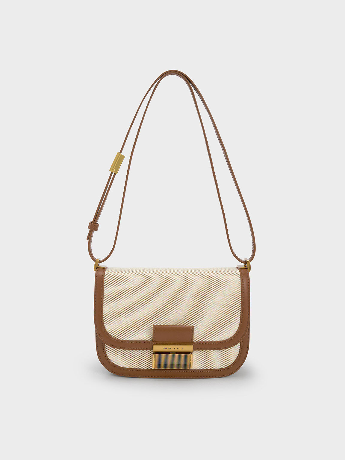Brown Square Crossbody Bag With Chain Decoration And Flap Closure