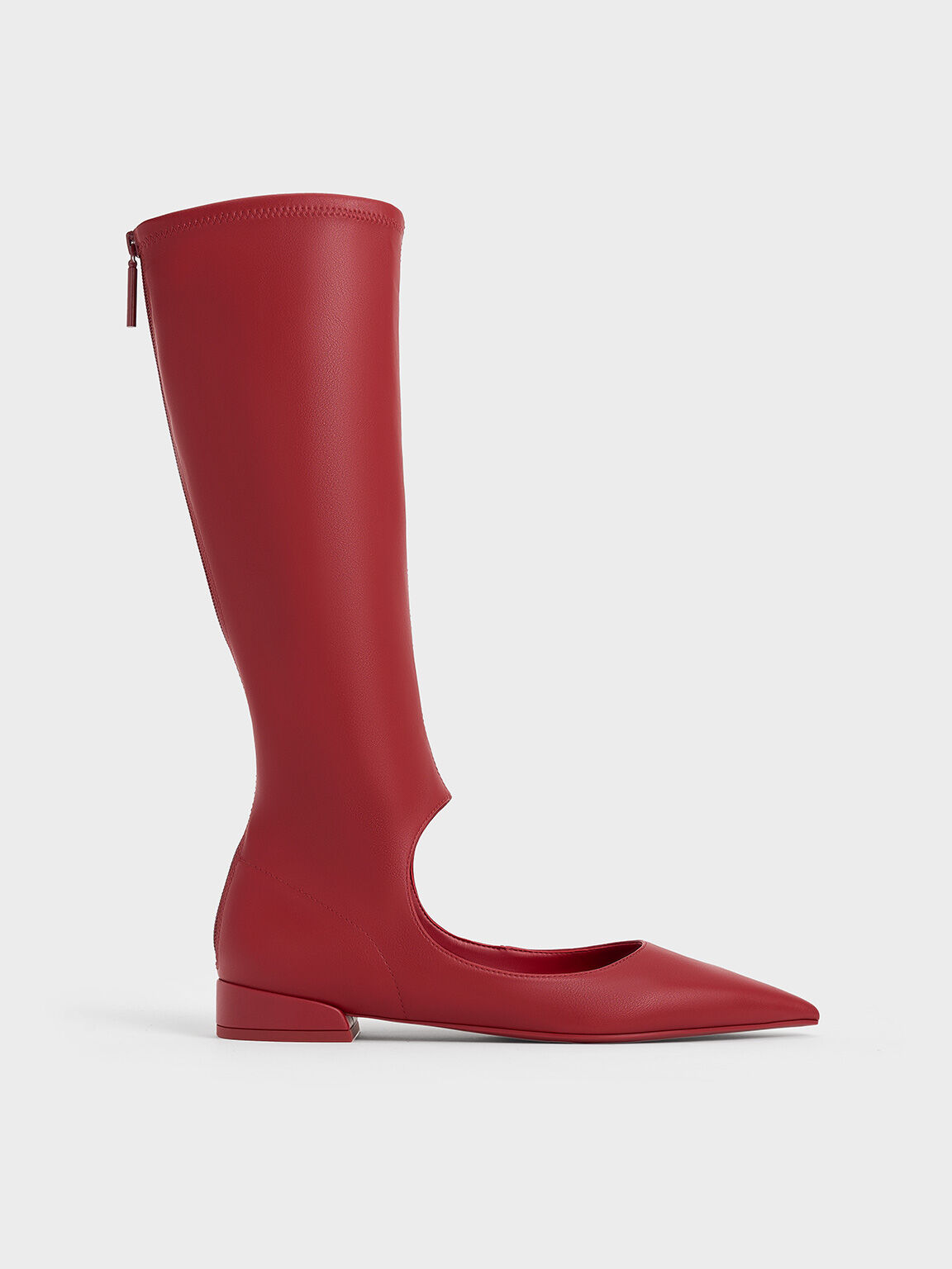 Robbie Cut-Out Pointed-Toe Knee-High Boots, Red, hi-res