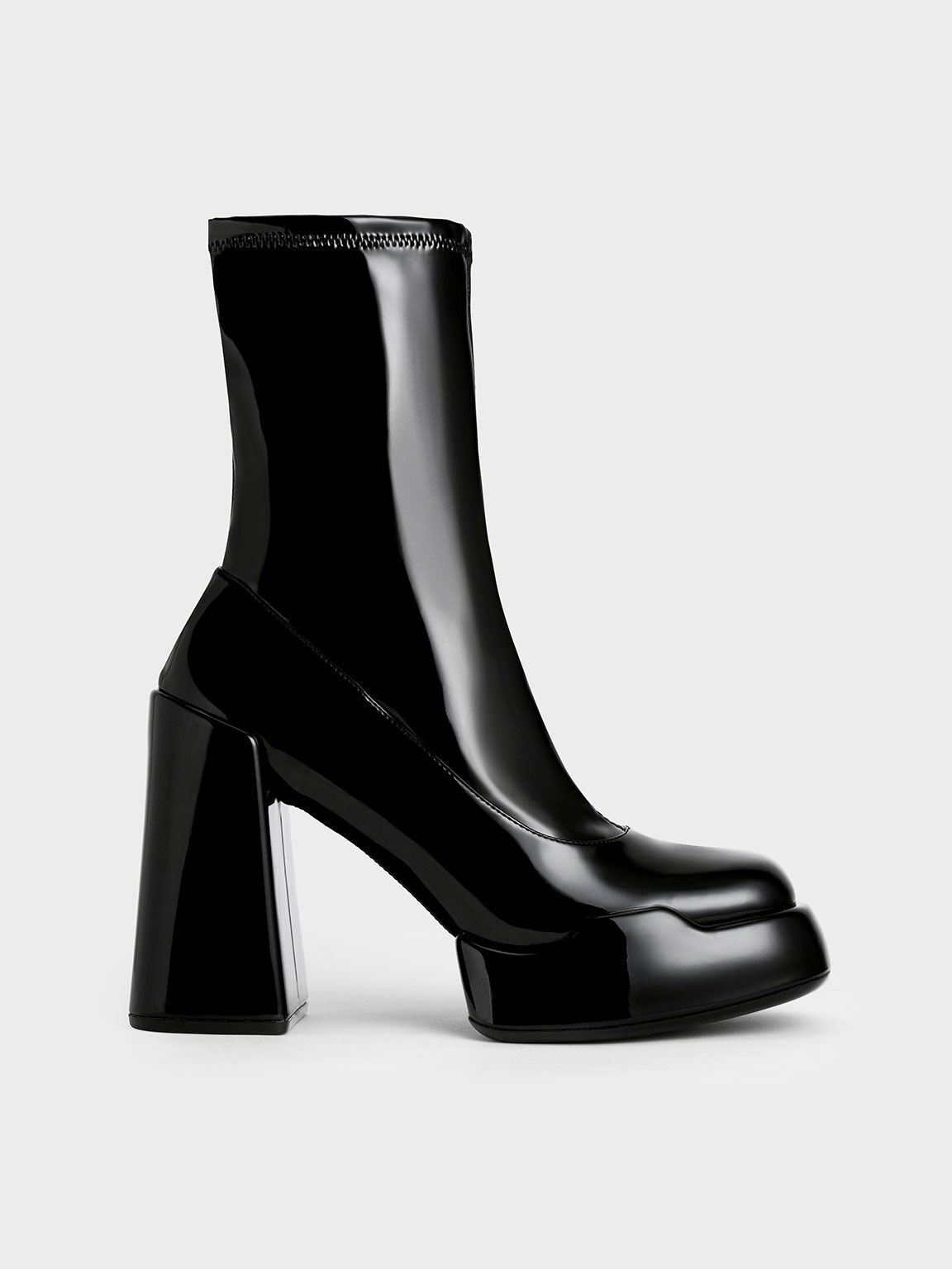 Lula Patent Block Heel Boots - Black