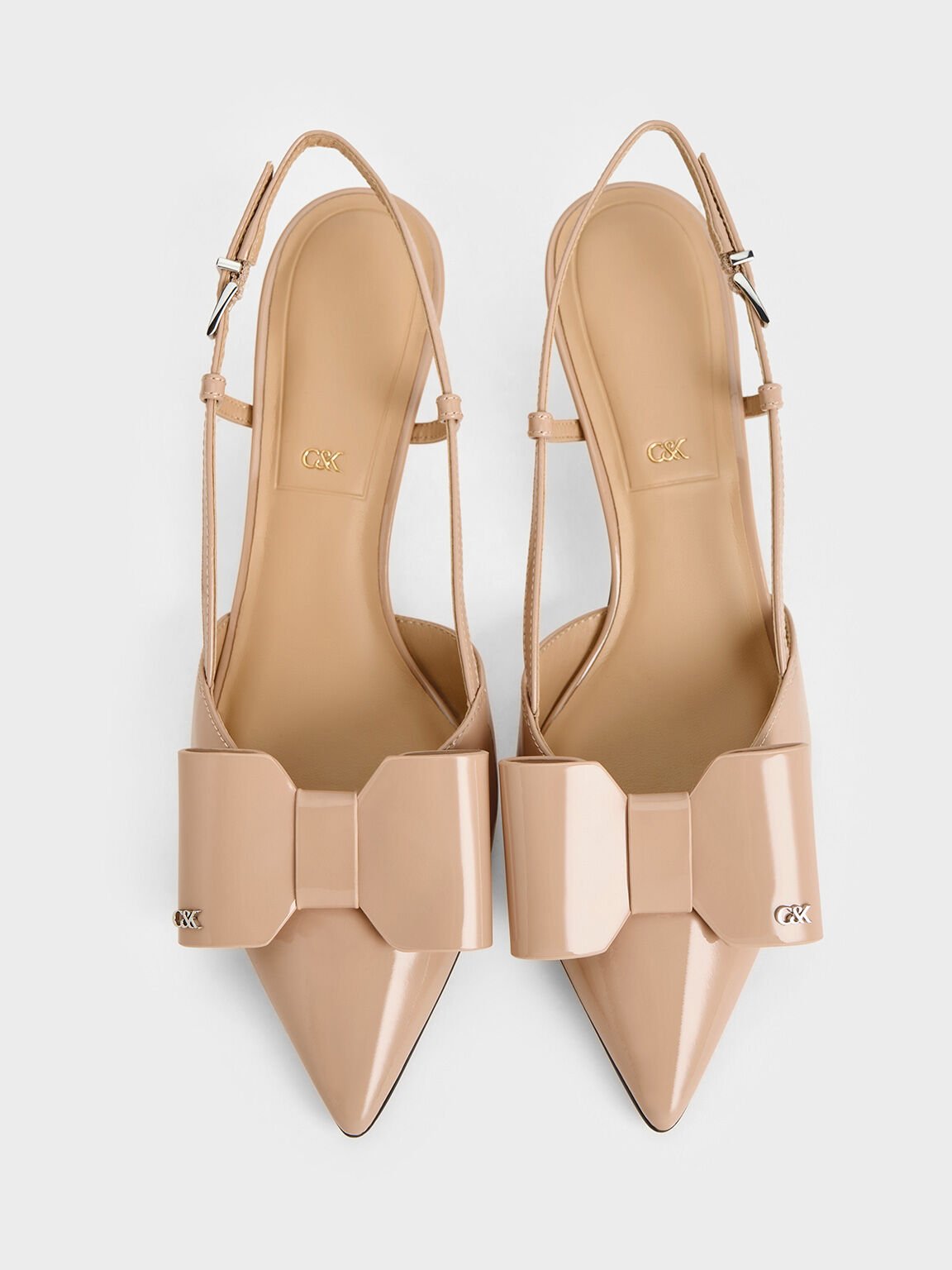 Lu Patent Leather Bow Slingback Pumps, Nude, hi-res