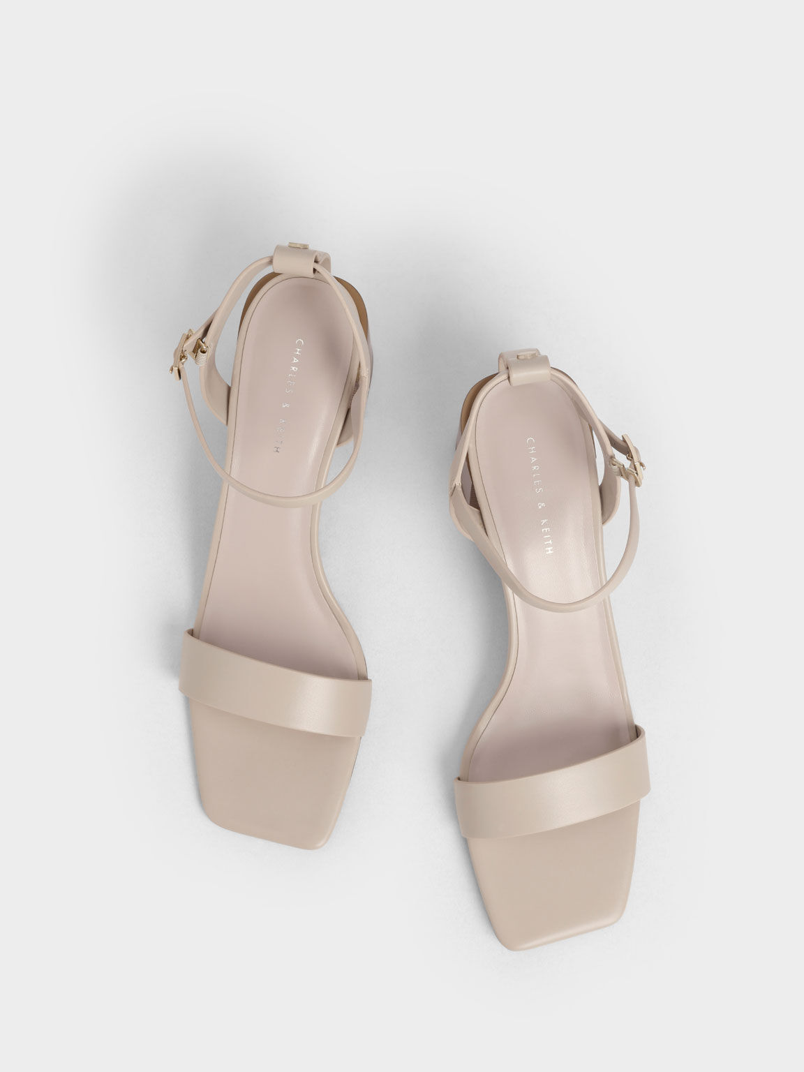 Chalk Ankle Strap Stacked Heel Sandals - CHARLES & KEITH US