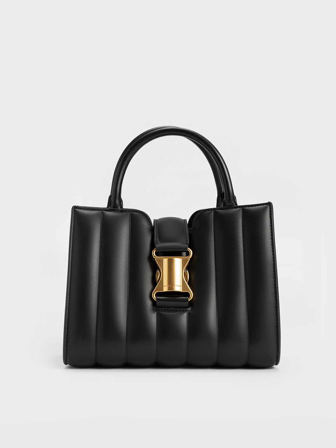 Ivy Panelled Metallic Buckle Tote, Black, hi-res