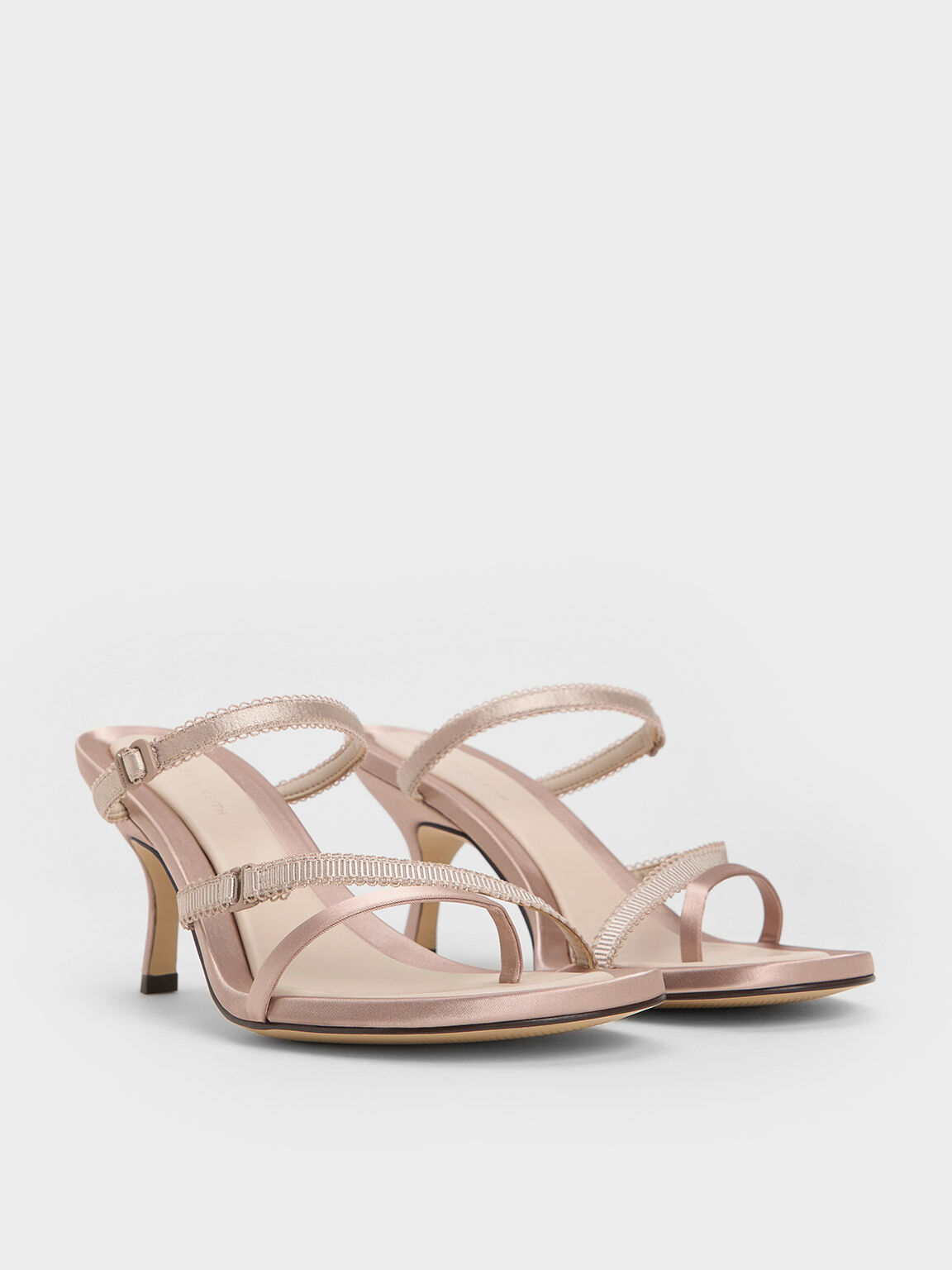 Satin Strappy-Lace Thong Sandals, Nude, hi-res