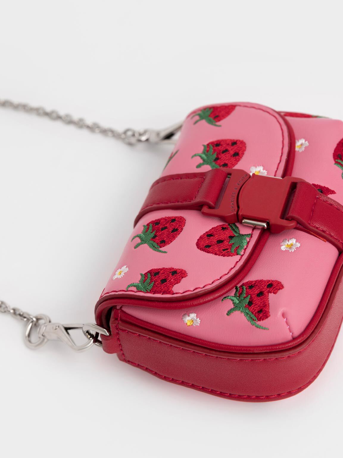 Pink Zetta Belt Buckle Strawberry-Print Mini Bag - CHARLES & KEITH 