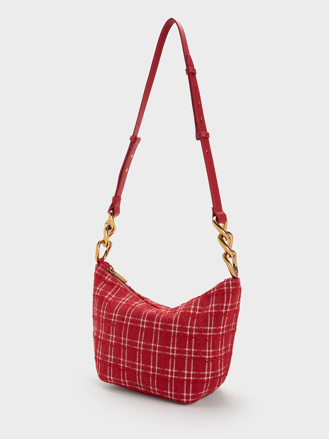 Mini Plaid Pattern Tweed Bag, Buckle Decor Shoulder Square Bag
