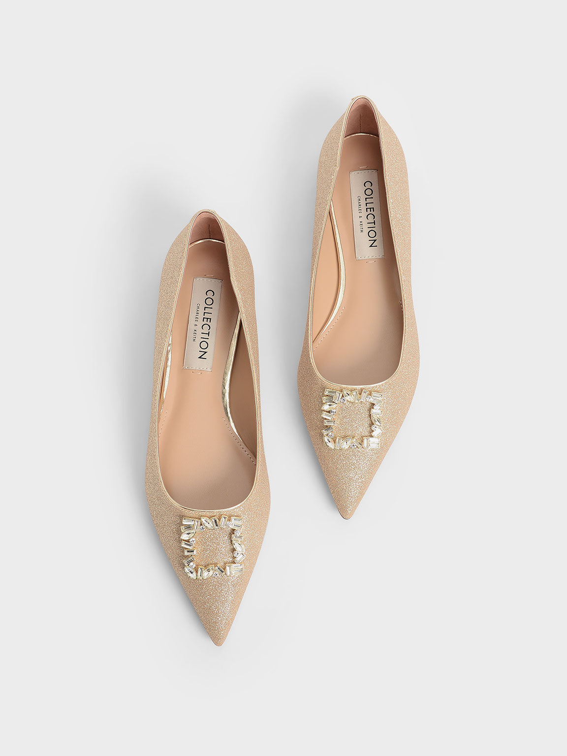 Zapatos planos con adornos de cristales en dorado para mujer - CHARLES & KEITH