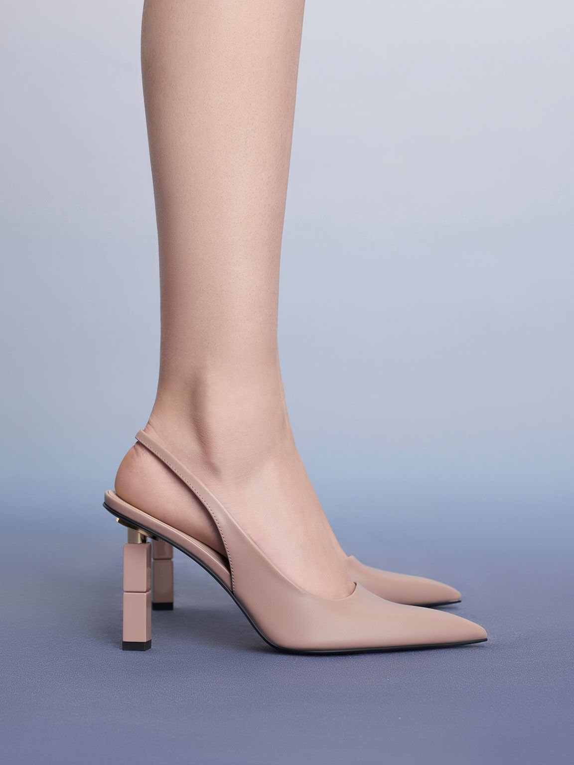 Women’s nude asymmetric sculptural heel pumps - CHARLES & KEITH