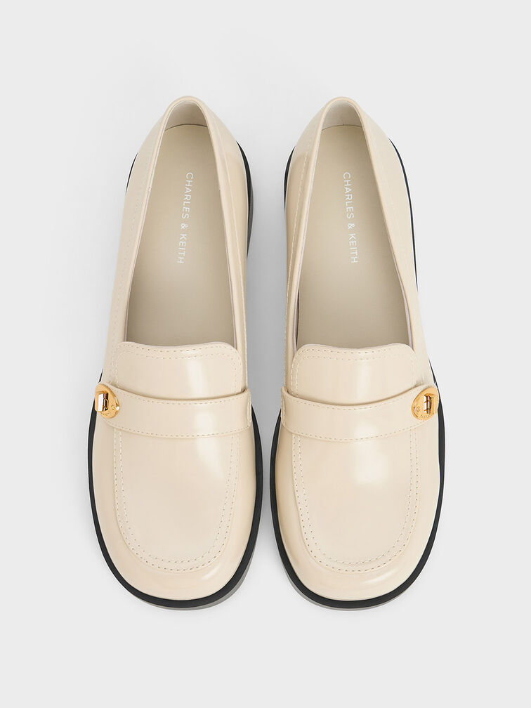 Women’s metallic-buckle strap loafers in chalk - CHARLES & KEITH