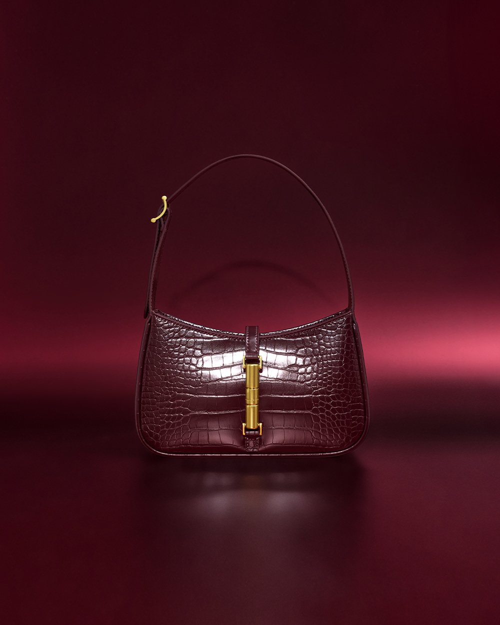 Women’s Cesia croc-effect metallic-accent shoulder bag in burgundy - CHARLES & KEITH