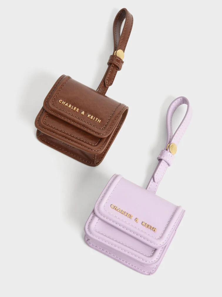 Funda para Airpods con ribete en marrón oscuro y lila para mujer - CHARLES & KEITH