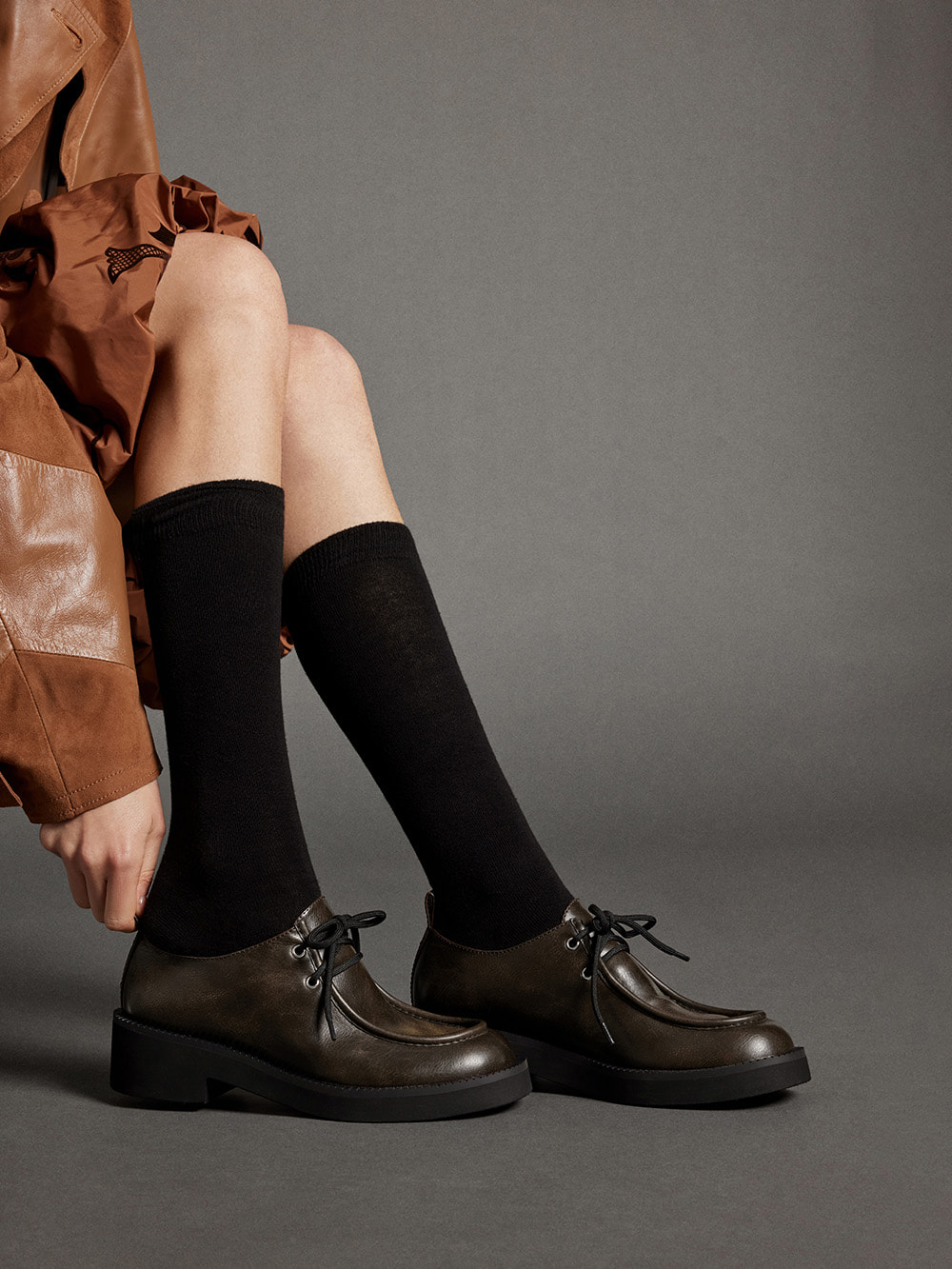 Dark Brown Lace-Up Chunky-Sole Derbys - CHARLES & KEITH