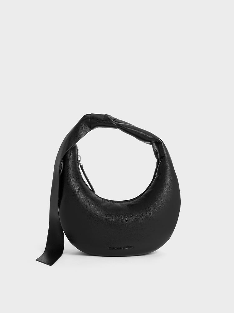 Women's Noir Micro Toni Knotted Crescent Hobo Bag - CHARLES & KEITH