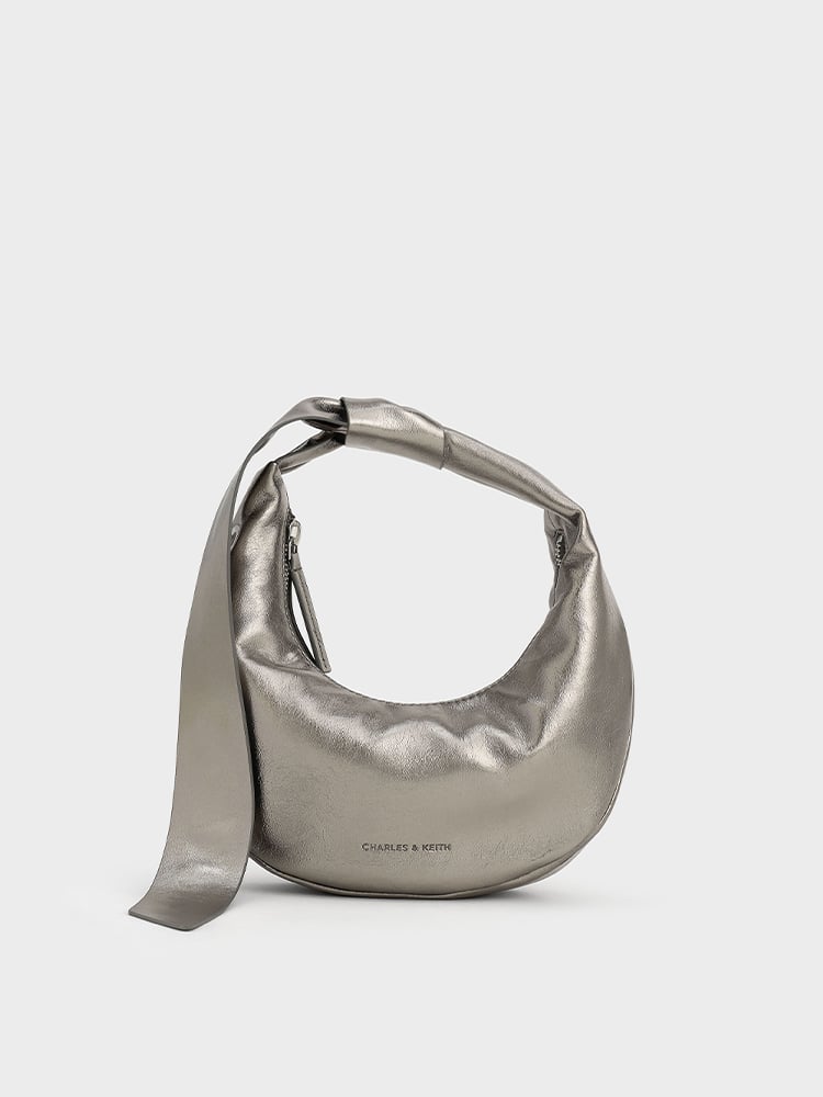 Women's Pewter Micro Toni Knotted Crescent Hobo Bag - CHARLES & KEITH