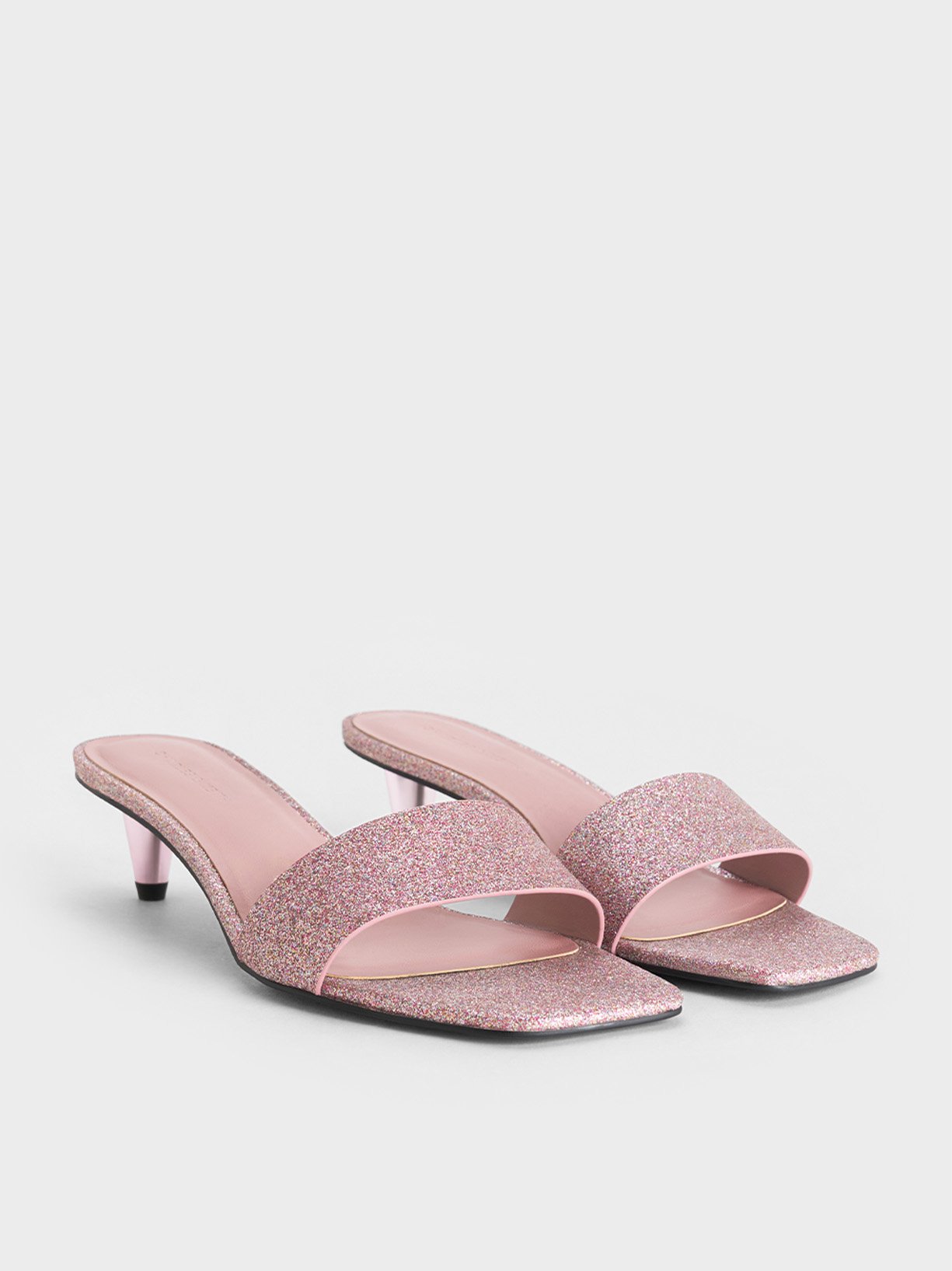 Women’s Pink Glittered Cone-Heel Mules - CHARLES & KEITH