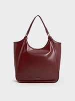 Burgundy Sianna Crinkle-Effect Slouchy Tote Bag - CHARLES & KEITH