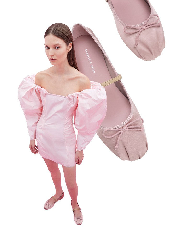 Women’s satin bow Mary Jane flats in pink - CHARLES & KEITH