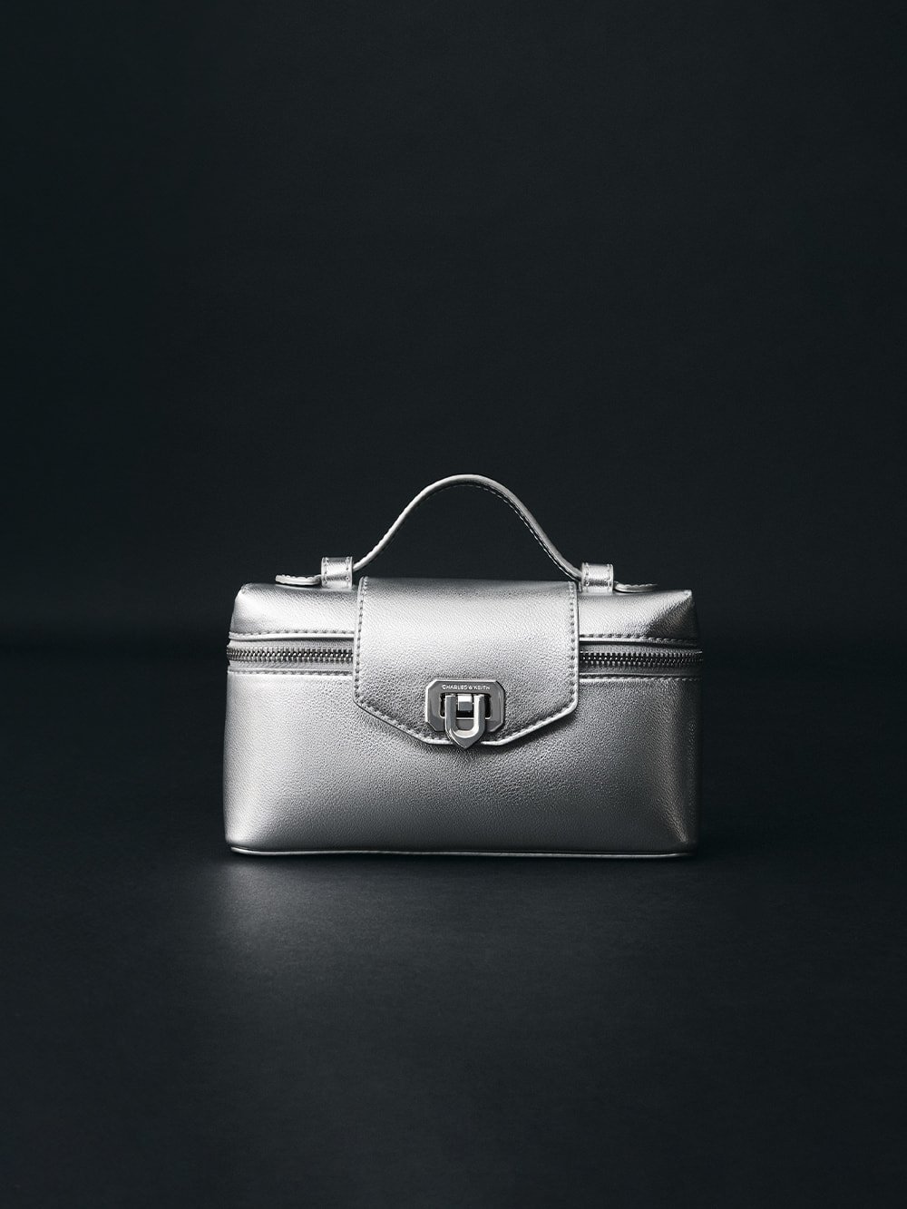 Women's Silver Arwen Metallic Top Handle Vanity Bag - CHARLES & KEITH