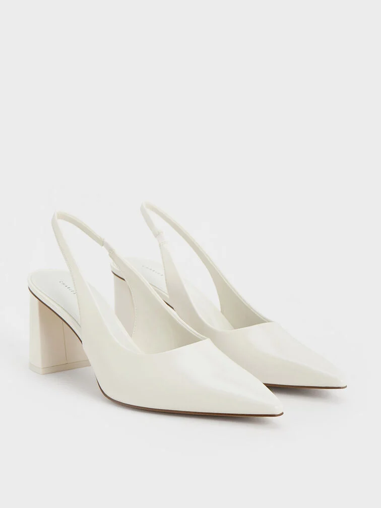 Women’s elastane trapeze heel slingback pumps in white - CHARLES & KEITH