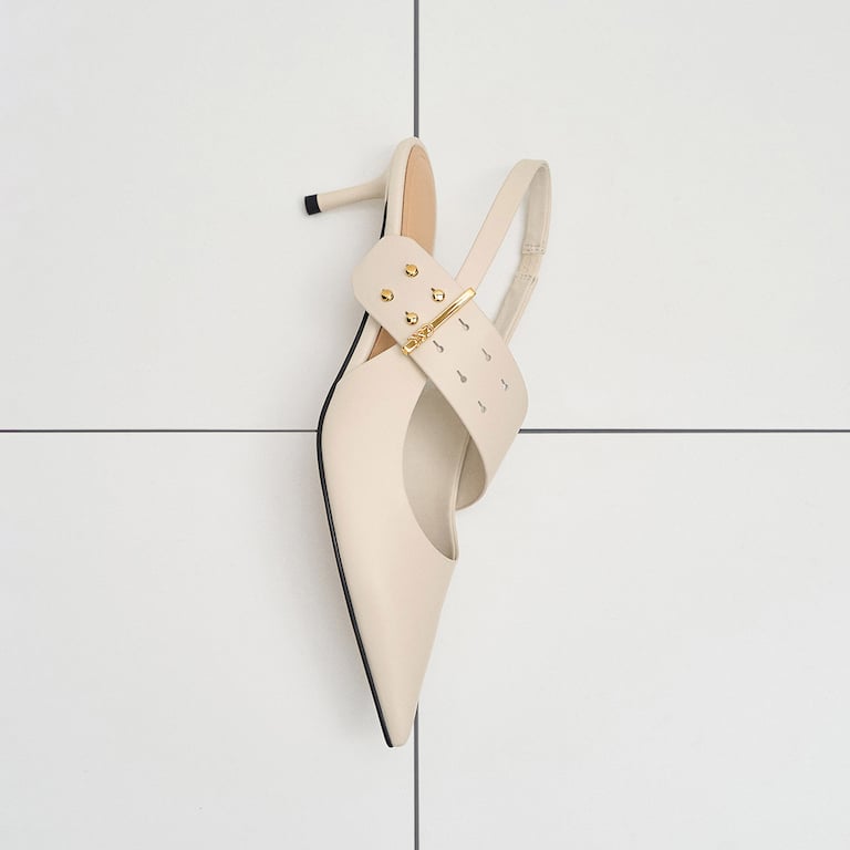 Women’s leather asymmetric-strap slingback Mary Jane pumps in white – CHARLES & KEITH