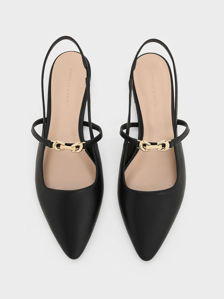 Bailarinas de mujer en negro con punta afilada y acento metálico - CHARLES & KEITH