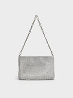 Silver Crystal-Embellished Chain-Handle Shoulder Bag - CHARLES & KEITH