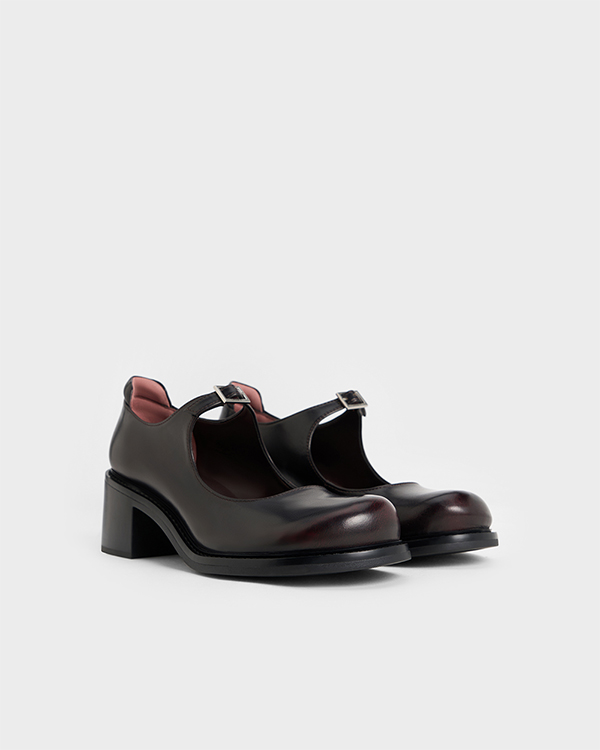 Women's Burgundy Rooney Buckled Block-Heel Mary Janes - CHARLES & KEITH