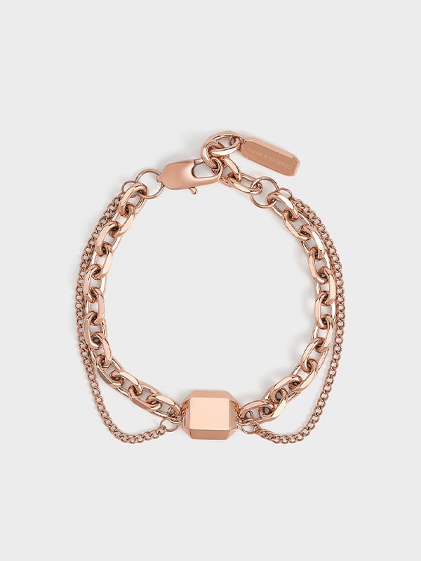 Rose Gold Keziah Double Chain-Link Bracelet - CHARLES & KEITH