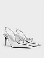 Silver Metallic Bow Slingback Pumps - CHARLES & KEITH