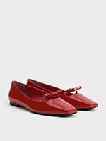 Red Bow Square-Toe Ballet Flats - CHARLES & KEITH