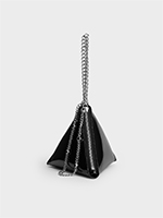 Noir Patent Chain-Handle Triangle Clutch - CHARLES & KEITH