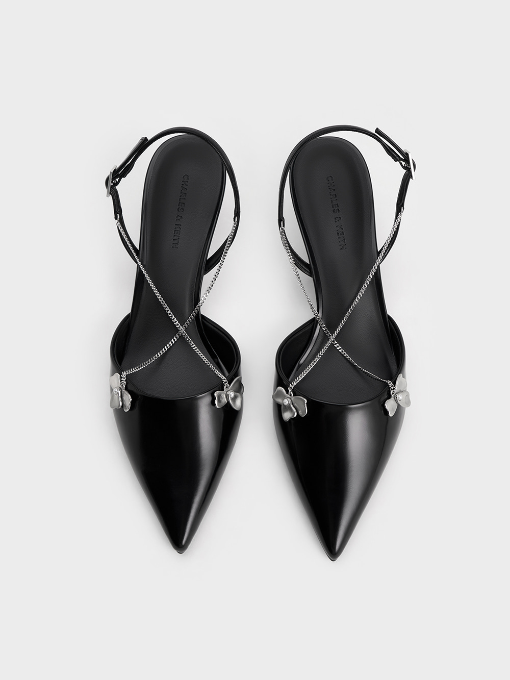 Women's black bead-embellished leather platform sandals - CHARLES & KEITH