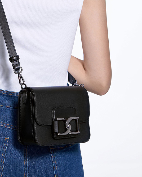 Women’s Black Gabine Leather Saddle Bag - CHARLES & KEITH