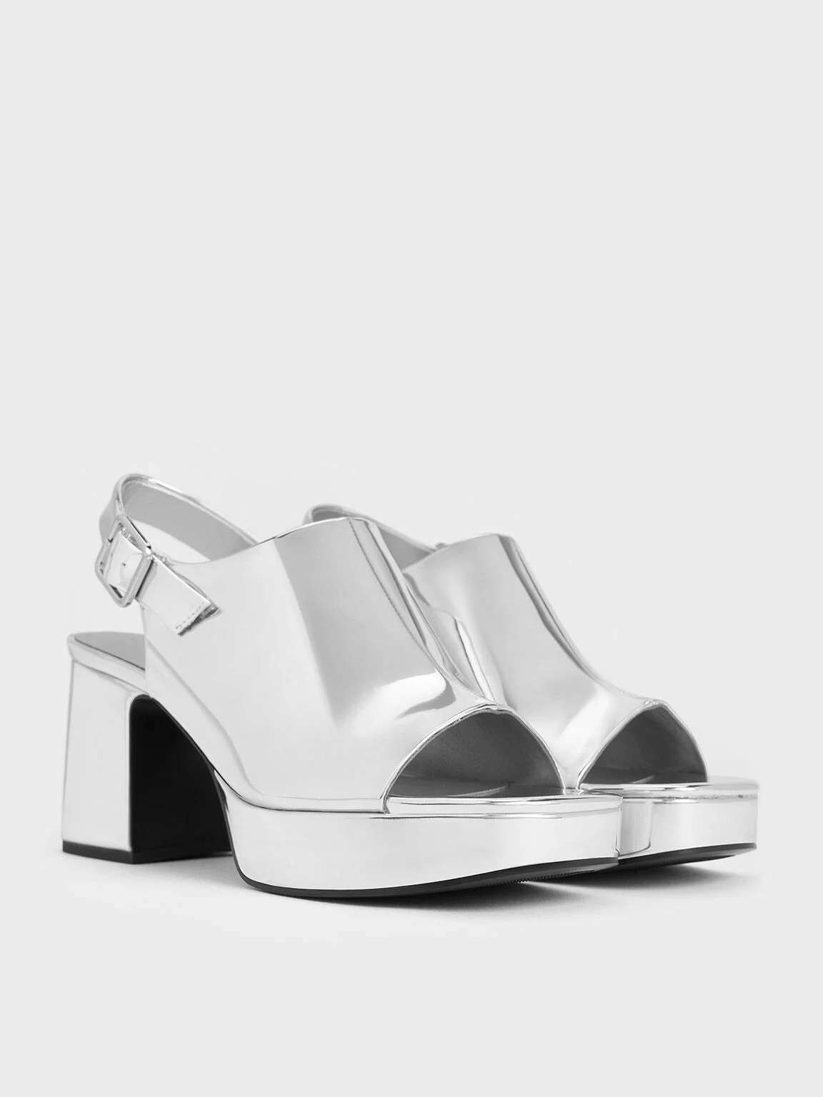 Women’s metallic peep-toe platform sandals in silver - CHARLES & KEITH