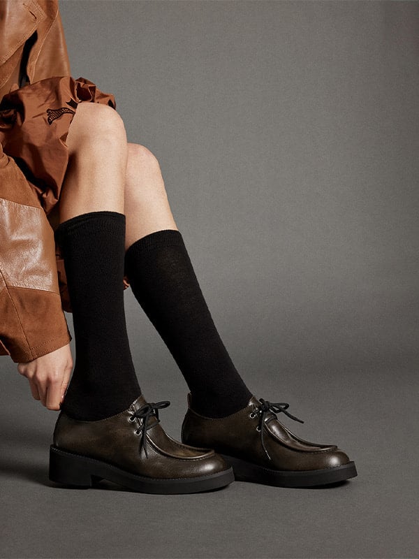 Dark Brown Lace-Up Chunky-Sole Derbys - CHARLES & KEITH