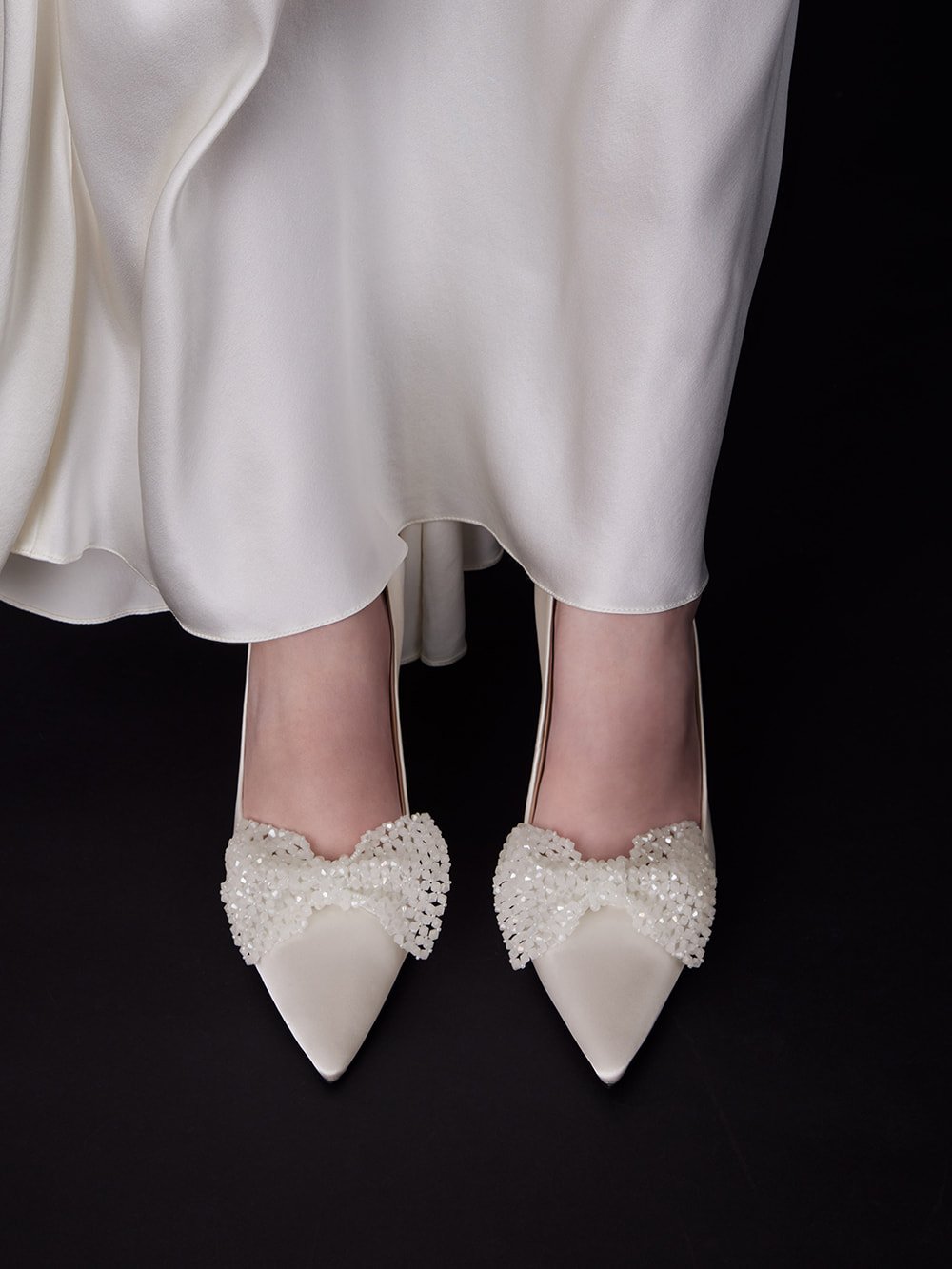 Women's White Recycled Polyester Beaded Bow Pumps - CHARLES & KEITH