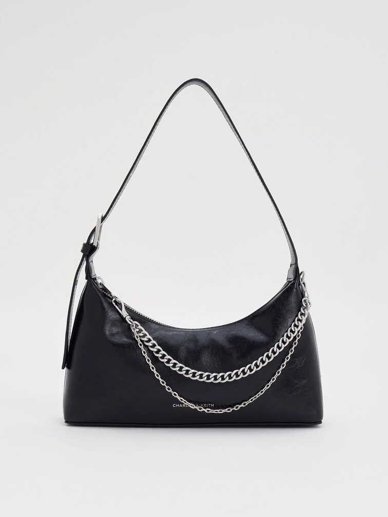 Bolso hobo Atwood de efecto arrugado con cadena plateado para mujer - CHARLES & KEITH