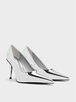 Silver Metallic Cone-Heel Pointed-Toe Pumps - CHARLES & KEITH