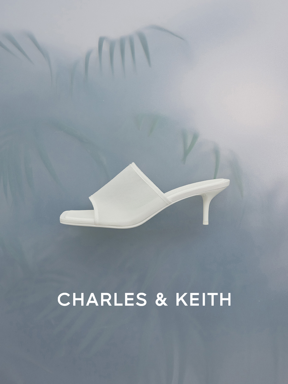 Loren Mesh Kitten-Heel Mules in white - CHARLES & KEITH