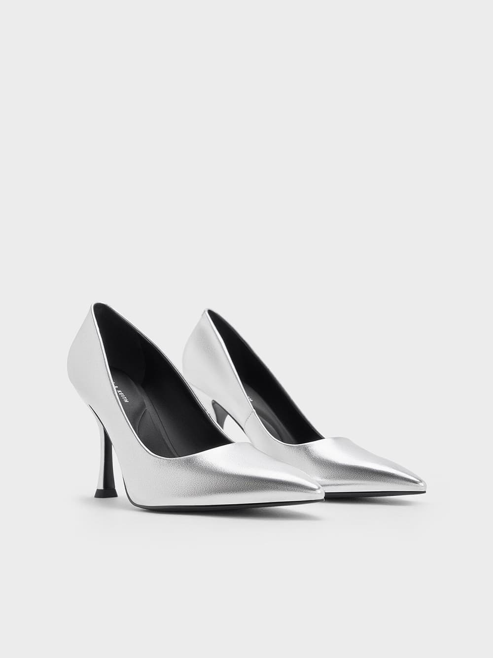 Women's Silver Metallic Pointed-Toe Spool-Heel Pumps - CHARLES & KEITH