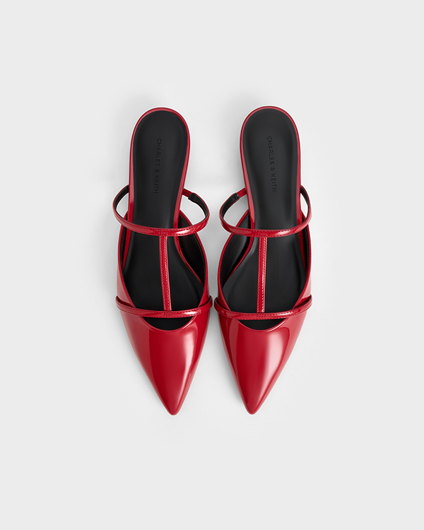 Women’s Red Clara T-Bar Pointed-Toe Mules - CHARLES & KEITH
