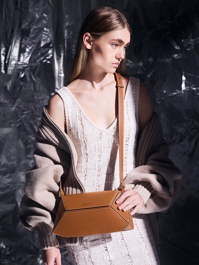 Cream Croc-Effect Structured Bag - CHARLES & KEITH VN