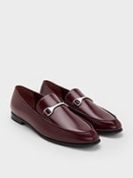 Burgundy Leslie Metallic-Accent Loafers - CHARLES & KEITH