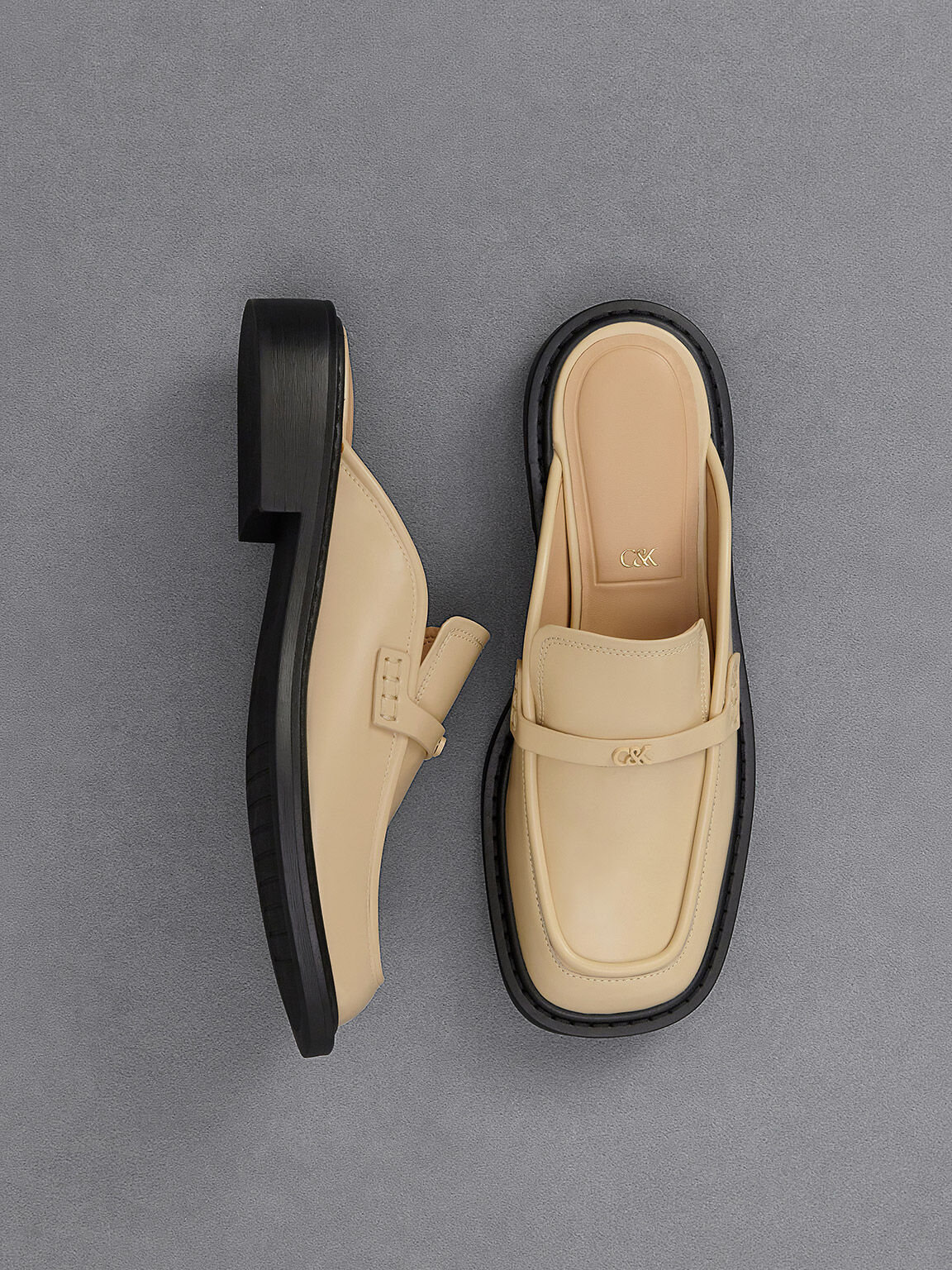 Women’s Thalia leather loafer mules in beige - CHARLES & KEITH