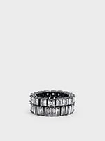 Women's Black Crystal Double-Row Eternity Ring - CHARLES & KEITH