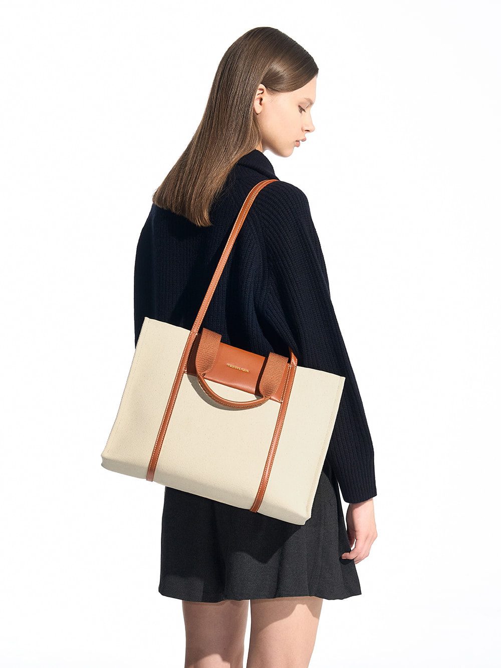 Women's Cognac Shalia Canvas Tote Bag - CHARLES & KEITH