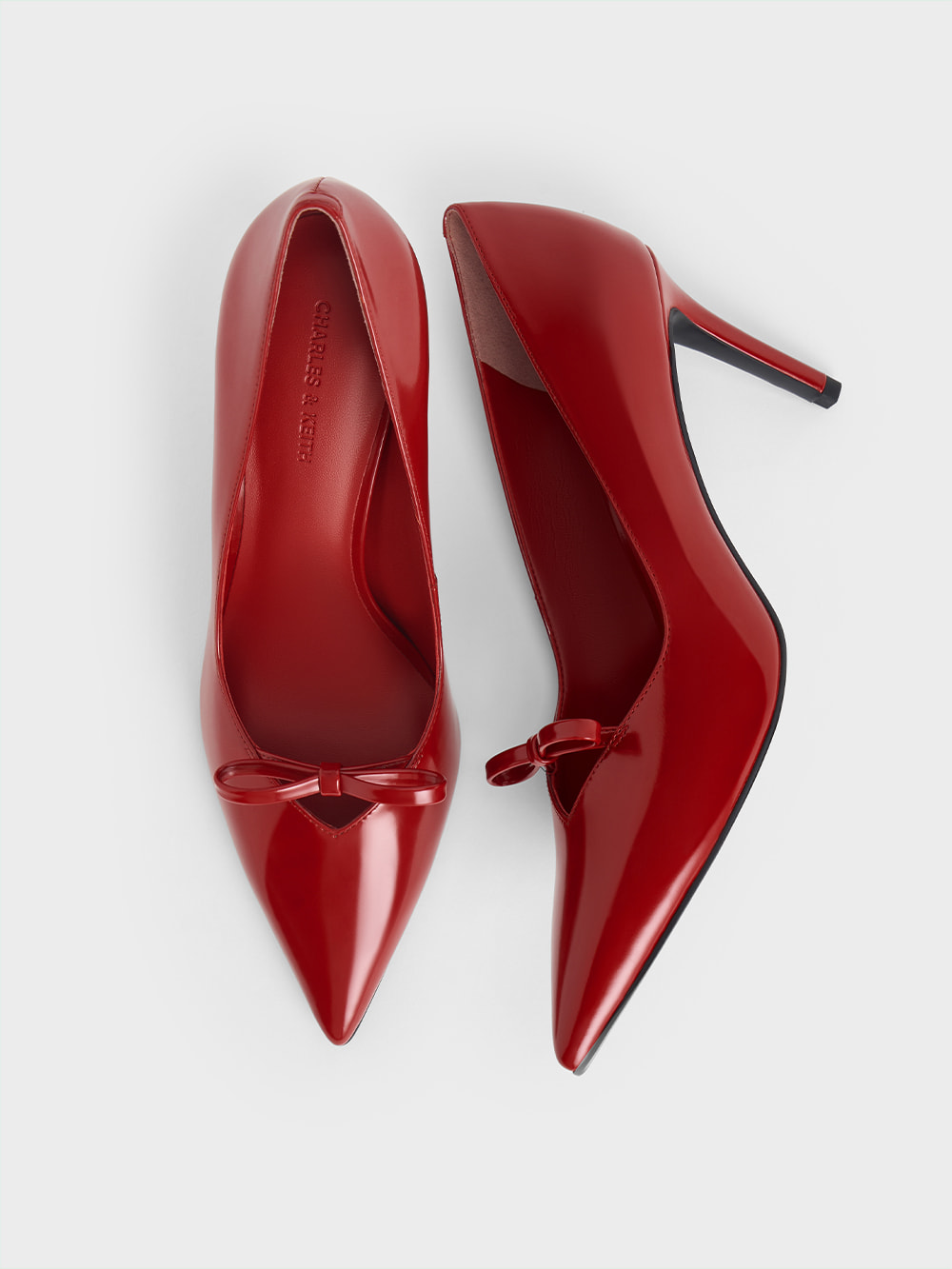 Red Bow Pointed-Toe Stiletto-Heel Pumps - CHARLES & KEITH