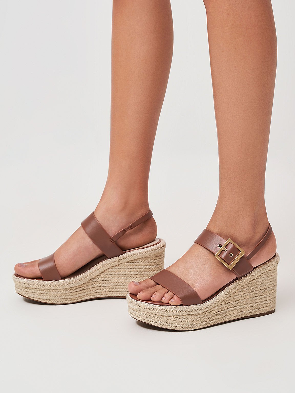 Women’s brown buckled espadrille wedges - CHARLES & KEITH