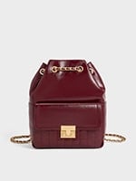 Burgundy Donna Crinkle-Effect Backpack - CHARLES & KEITH