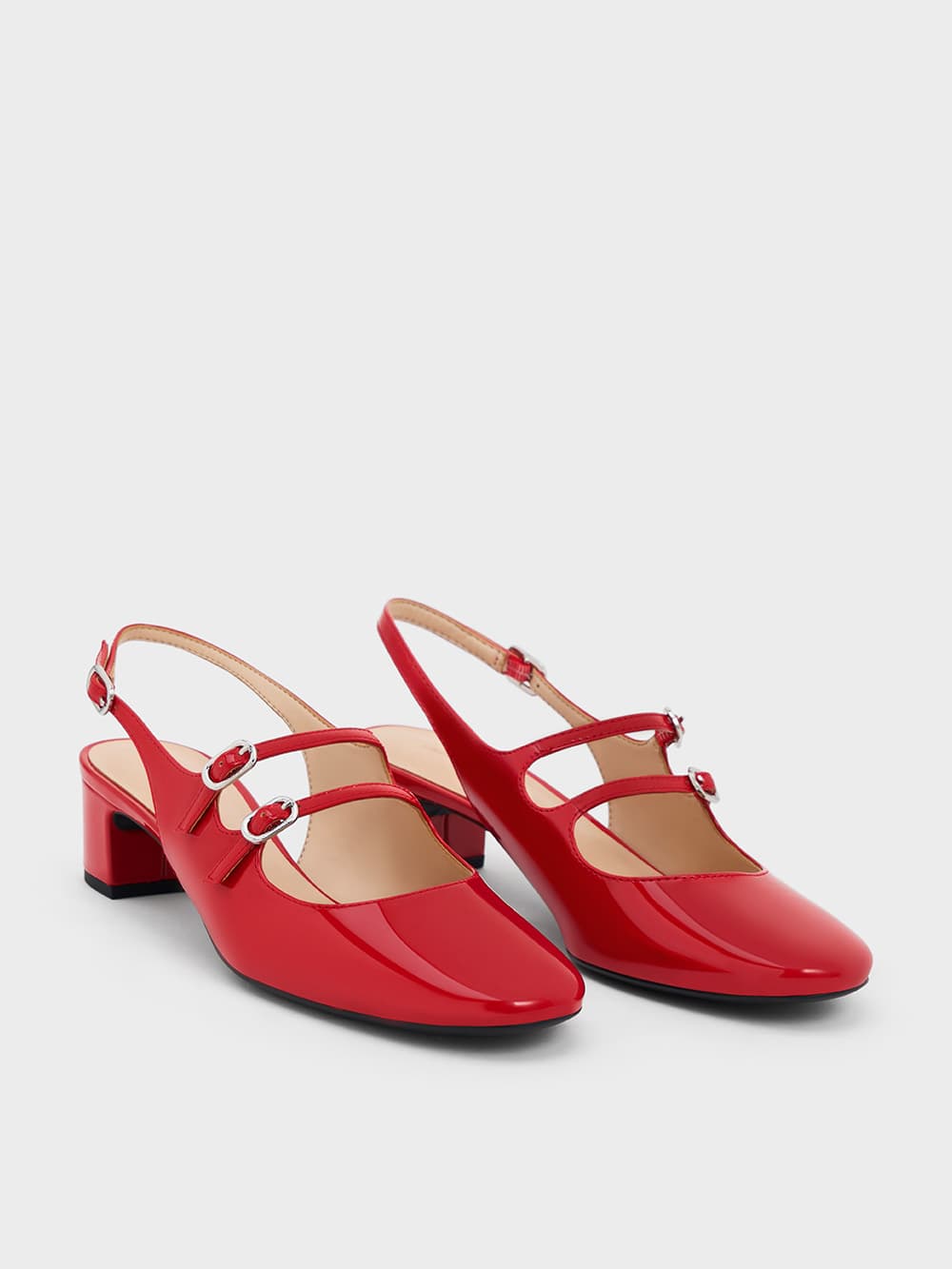 Women’s Red Double-Strap Slingback Mary Jane Pumps - CHARLES & KEITH