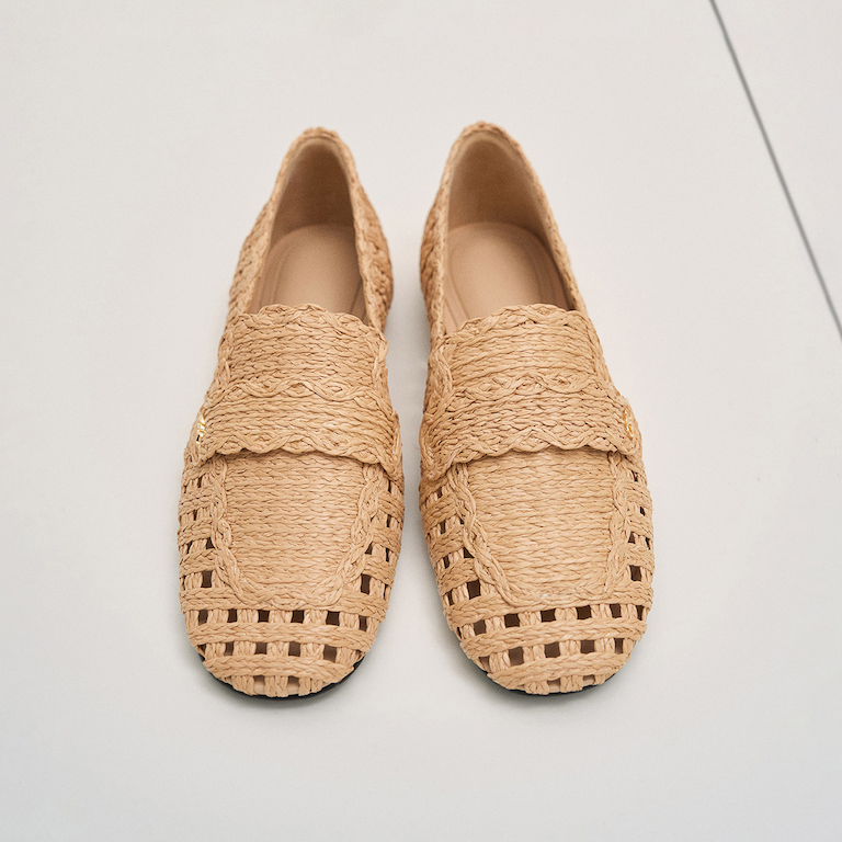 Women’s raffia woven loafers in sand – CHARLES & KEITH
